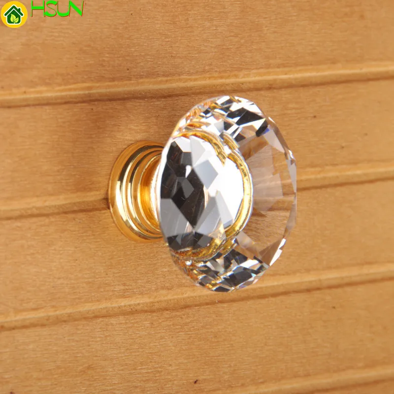 Furniture Hardware Gold - Хрустальные золотые ручки-кнопки для шкафов, стеклянные